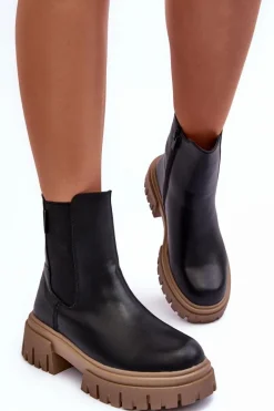 Clearance Ocieplane Masywne Botki Sztyblety Big Star MM274606 Czarne Damskie Czarne Botki|Botki Zimowe Damskie