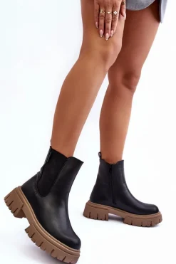 Clearance Ocieplane Masywne Botki Sztyblety Big Star MM274606 Czarne Damskie Czarne Botki|Botki Zimowe Damskie