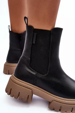 Clearance Ocieplane Masywne Botki Sztyblety Big Star MM274606 Czarne Damskie Czarne Botki|Botki Zimowe Damskie