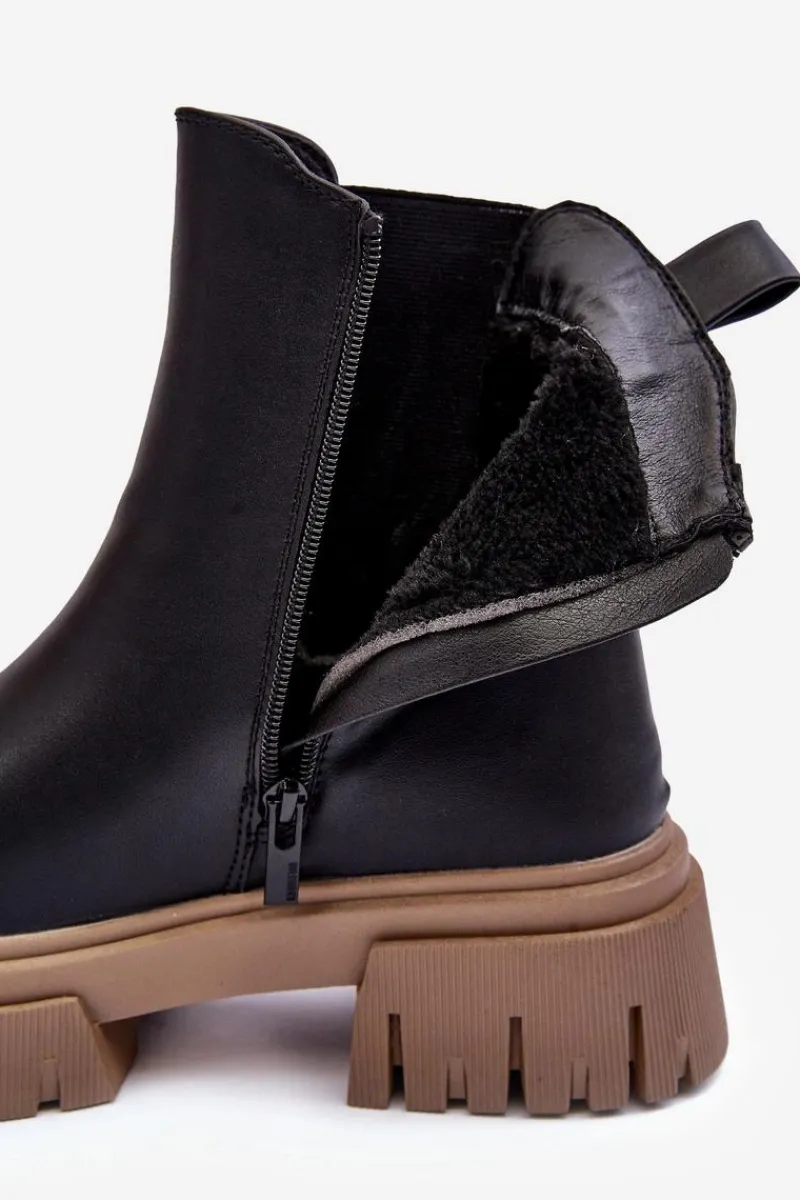 Clearance Ocieplane Masywne Botki Sztyblety Big Star MM274606 Czarne Damskie Czarne Botki|Botki Zimowe Damskie