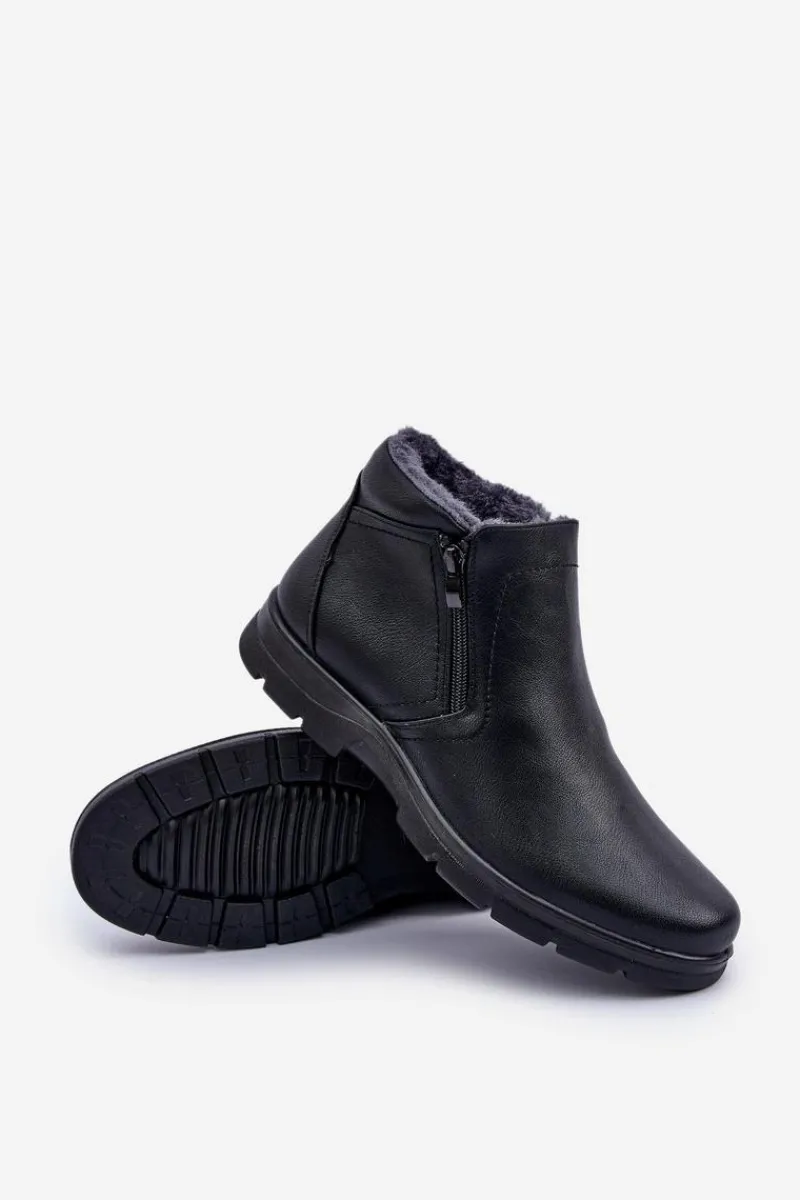 Clearance Evento Ocieplane Męskie Botki Z Eko Skóry Czarne Daniello