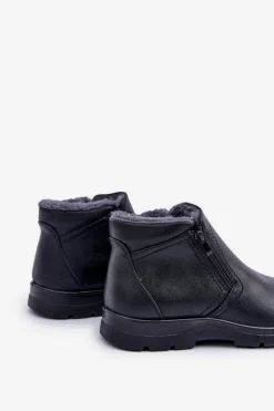 Clearance Evento Ocieplane Męskie Botki Z Eko Skóry Czarne Daniello