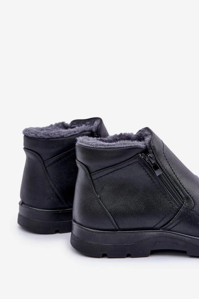 Clearance Evento Ocieplane Męskie Botki Z Eko Skóry Czarne Daniello