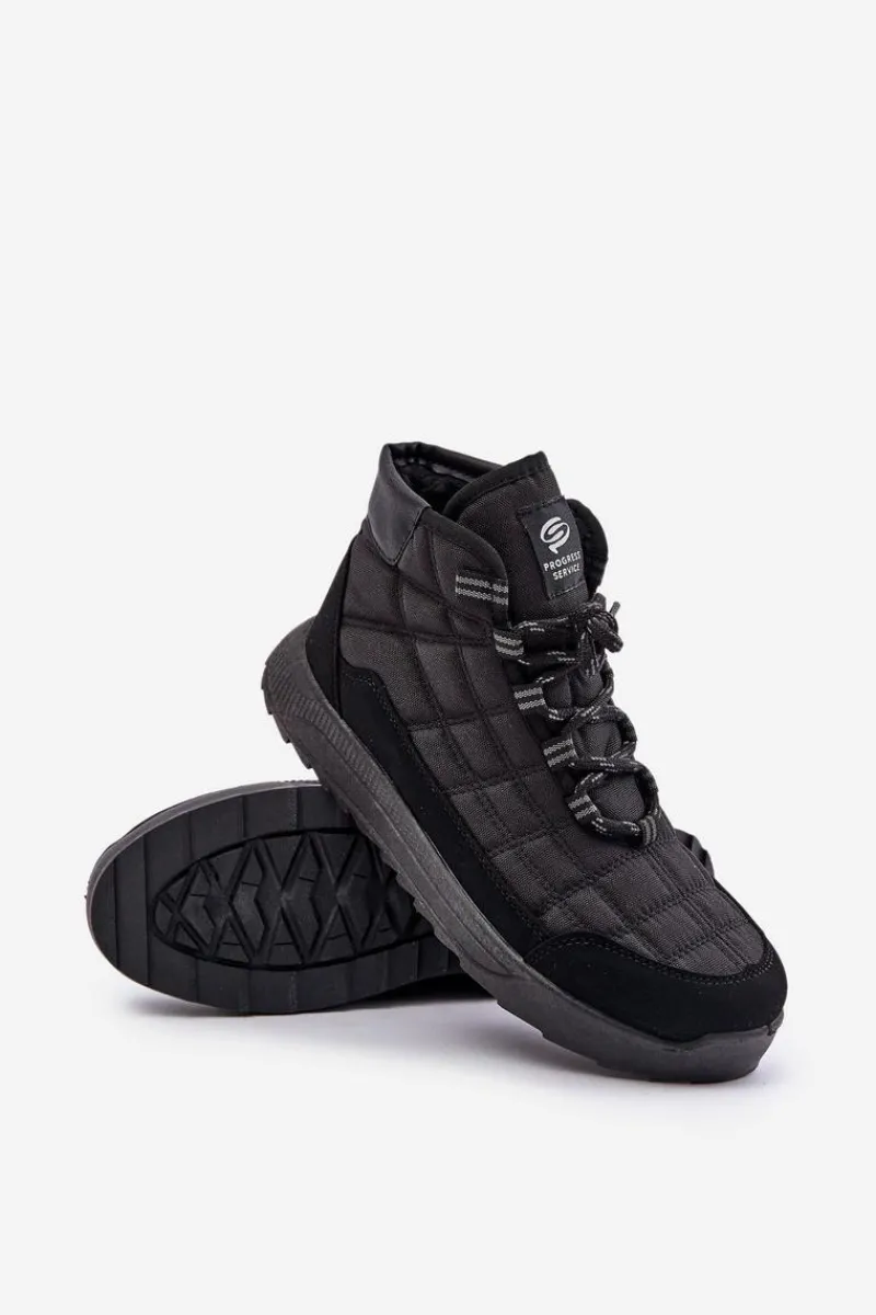 Ocieplane Męskie Buty Zimowe Sznurowane Progress PROGJ-24-153 Czarne Męskie Botki Męskie