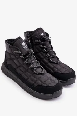 Ocieplane Męskie Buty Zimowe Sznurowane Progress PROGJ-24-153 Czarne Męskie Botki Męskie