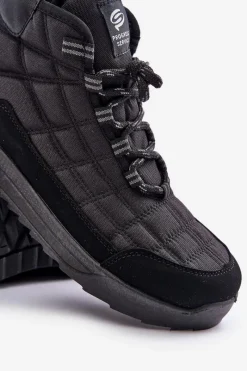 Ocieplane Męskie Buty Zimowe Sznurowane Progress PROGJ-24-153 Czarne Męskie Botki Męskie