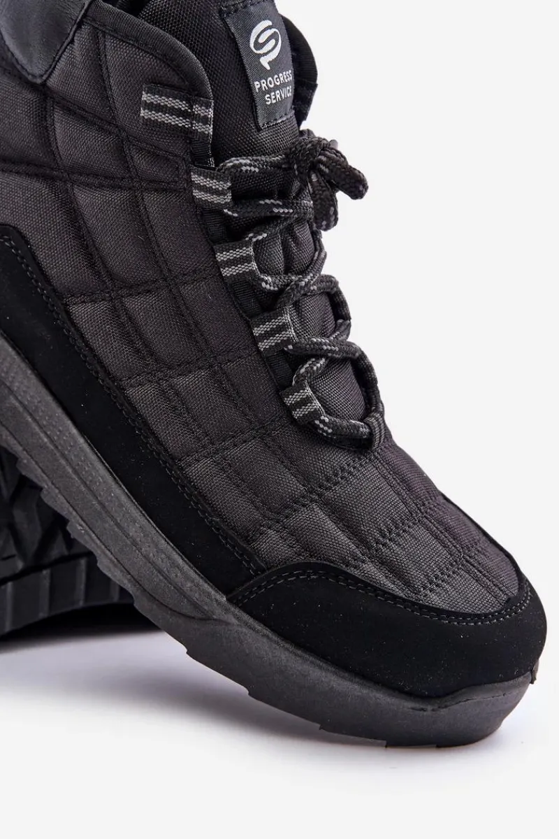 Ocieplane Męskie Buty Zimowe Sznurowane Progress PROGJ-24-153 Czarne Męskie Botki Męskie