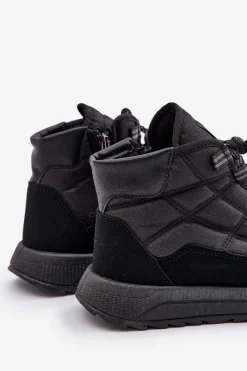 Ocieplane Męskie Buty Zimowe Sznurowane Progress PROGJ-24-153 Czarne Męskie Botki Męskie