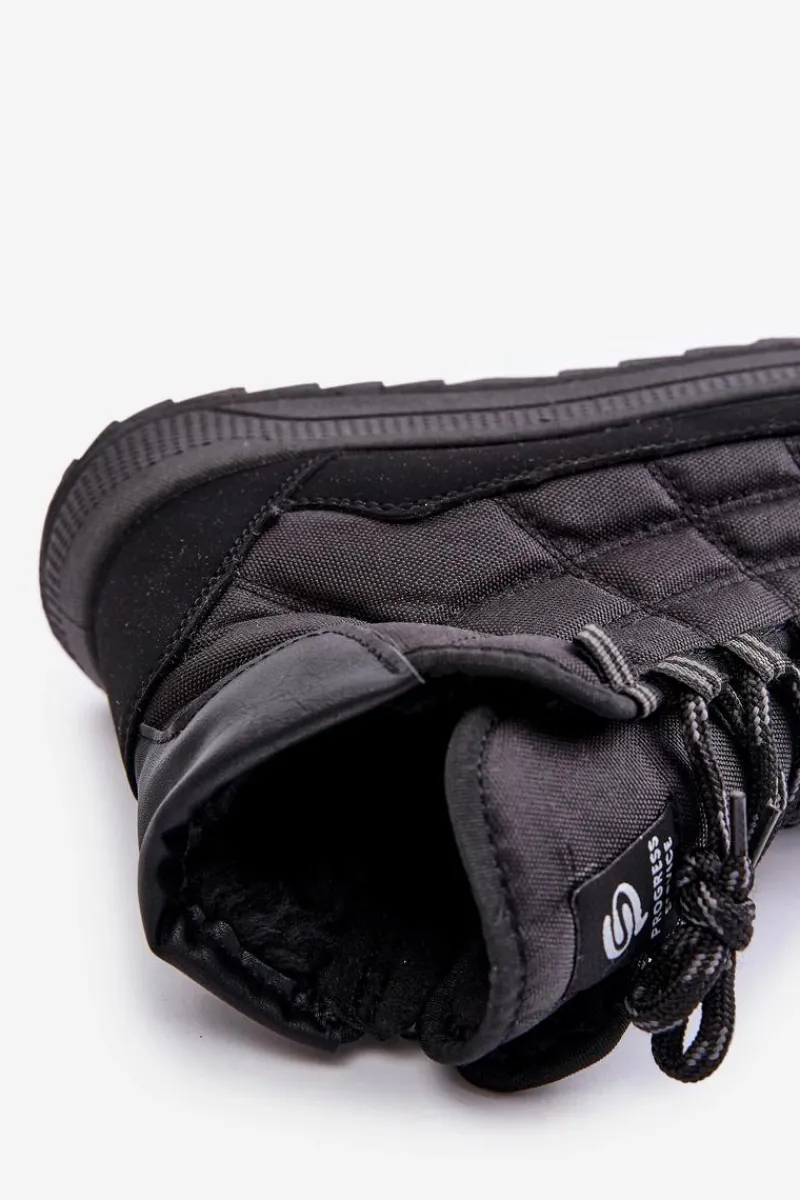 Ocieplane Męskie Buty Zimowe Sznurowane Progress PROGJ-24-153 Czarne Męskie Botki Męskie