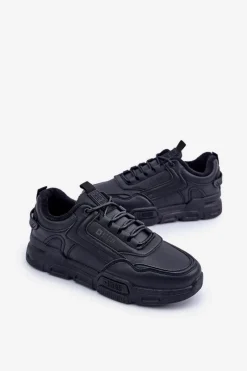 Outlet Ocieplane Męskie Sneakersy Big Star OO174584 HI-POLY SYSTEM Czarne Męskie Obuwie Sportowe Męskie