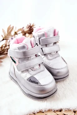 Discount Ocieplane Śniegowce Botki Na Suwak Srebrne Hesiera Dzieci Dziewczęce|Dziewczęce