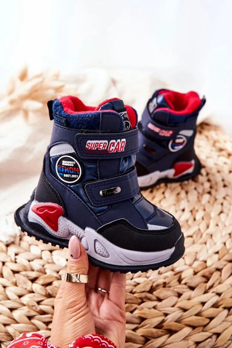 Hot Boto Ocieplane Śniegowce Botki Na Rzepy Granatowe Rizie