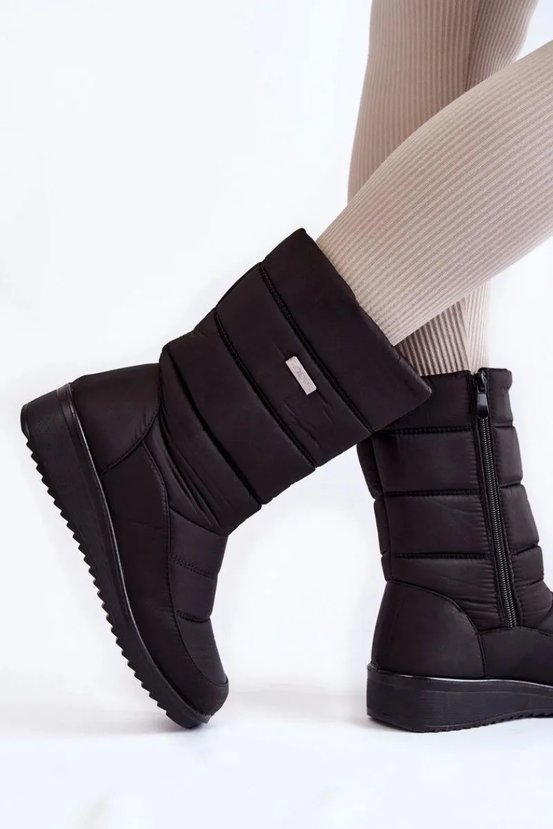 Śniegowce Damskie>Evento Ocieplane Śniegowce Na Koturnie Czarne Calena Czarny