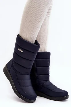 Sale Ocieplane Śniegowce Na Koturnie Granatowe Calena Damskie Śniegowce Damskie