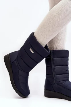 Sale Ocieplane Śniegowce Na Koturnie Granatowe Calena Damskie Śniegowce Damskie