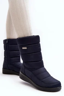 Sale Ocieplane Śniegowce Na Koturnie Granatowe Calena Damskie Śniegowce Damskie