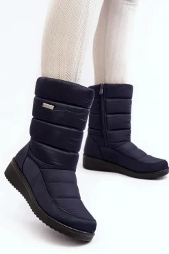Sale Ocieplane Śniegowce Na Koturnie Granatowe Calena Damskie Śniegowce Damskie