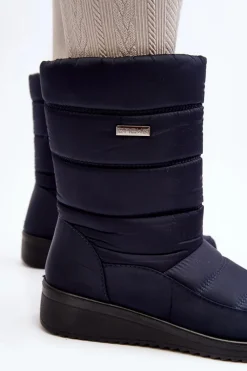 Sale Ocieplane Śniegowce Na Koturnie Granatowe Calena Damskie Śniegowce Damskie