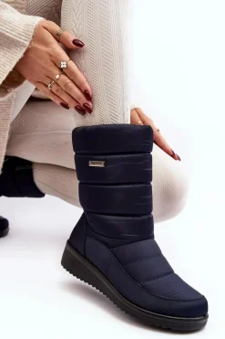 Sale Ocieplane Śniegowce Na Koturnie Granatowe Calena Damskie Śniegowce Damskie