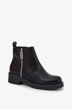 Clearance Ocieplane Niskie Botki Damskie Z Cyrkoniami Czarne Vionna Damskie Botki Ocieplane|Botki Skórzane