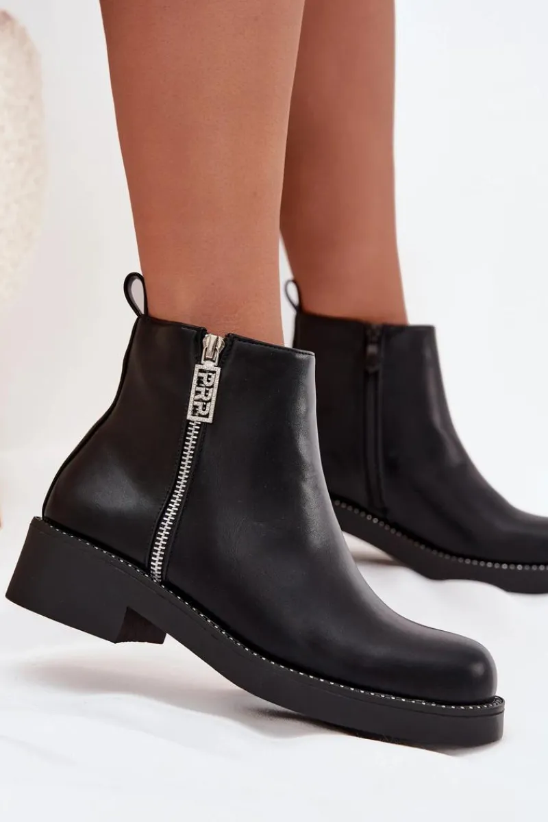 Clearance Ocieplane Niskie Botki Damskie Z Cyrkoniami Czarne Vionna Damskie Botki Ocieplane|Botki Skórzane