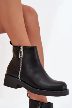 Clearance Ocieplane Niskie Botki Damskie Z Cyrkoniami Czarne Vionna Damskie Botki Ocieplane|Botki Skórzane