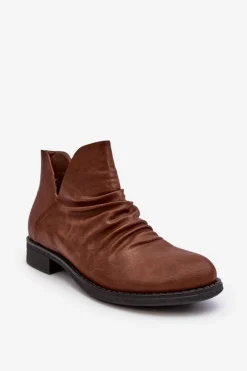 Brązowe I Beżowe Botki|Botki Płaskie>Boto Ocieplane Niskie Botki Z Marszczeniem Brązowe Sakaala