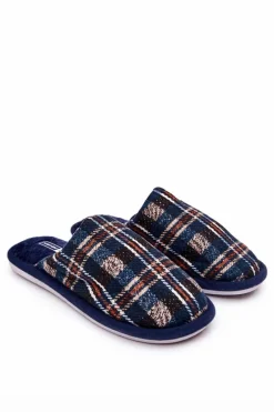 Sale Boto Ocieplane Papcie Męskie Kratka Granatowe Whisper