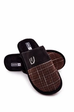 Hot Boto Ocieplane Papcie W Kratkę Czarno-Brązowe Blase