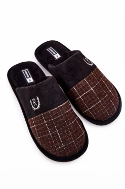 Hot Boto Ocieplane Papcie W Kratkę Czarno-Brązowe Blase