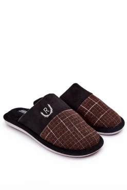 Hot Boto Ocieplane Papcie W Kratkę Czarno-Brązowe Blase