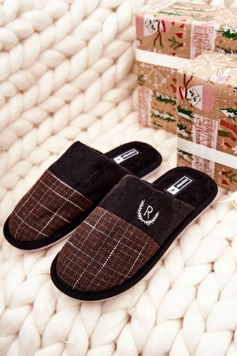 Hot Boto Ocieplane Papcie W Kratkę Czarno-Brązowe Blase