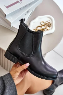 Czarne Botki|Botki Zimowe Damskie>Boto Ocieplane Płaskie Botki Sztyblety Na Zamek Czarne Tinra