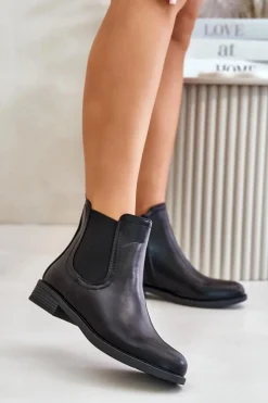 Czarne Botki|Botki Zimowe Damskie>Boto Ocieplane Płaskie Botki Sztyblety Na Zamek Czarne Tinra