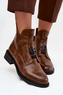 Botki Ocieplane|Botki Na Obcasie>Boto Ocieplane Skórzane Botki Damskie Z Ozdobnym Detalem Brązowe Briselda Brązowy