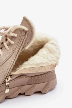 Best Ocieplane Skórzane Botki Damskie Na Platformie Beżowe Lemar Jevette Damskie Botki Ocieplane|Botki Skórzane