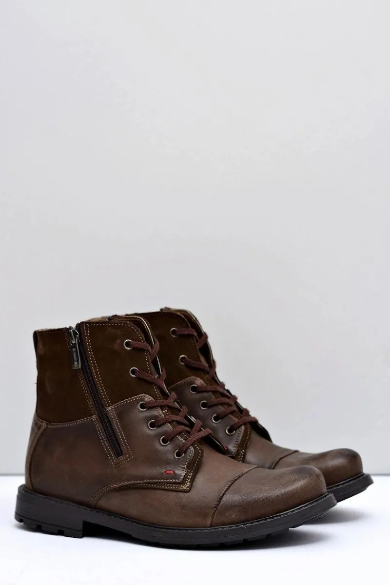 Botki Męskie>Boto Ocieplane Skórzane Botki Męskie Z Zamkami Brązowe KOMODO 871