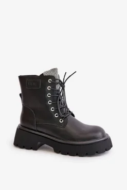 Clearance Ocieplane Skórzane Botki Workery Damskie Z Cyrkoniami OO2N4125 Czarne Damskie Botki Ocieplane|Czarne Botki