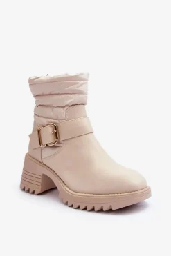 Best Boto Ocieplane Skórzane Botki Z Klamrą Beżowe Osonia