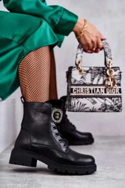 Botki Sznurowane|Czarne Botki><noscript><img width=