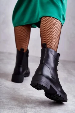 Botki Sznurowane|Czarne Botki><noscript><img width=