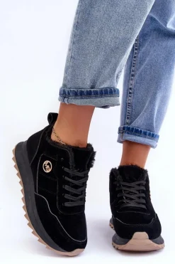 Best Ocieplane Skórzane Buty Sportowe Na Platformie Czarne Adite Damskie Sneakersy Damskie