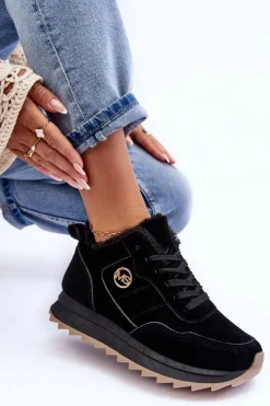 Best Ocieplane Skórzane Buty Sportowe Na Platformie Czarne Adite Damskie Sneakersy Damskie