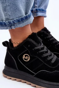 Best Ocieplane Skórzane Buty Sportowe Na Platformie Czarne Adite Damskie Sneakersy Damskie