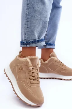 Best Boto Ocieplane Skórzane Buty Sportowe Na Platformie Ciemnobeżowe Adite