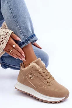 Best Boto Ocieplane Skórzane Buty Sportowe Na Platformie Ciemnobeżowe Adite