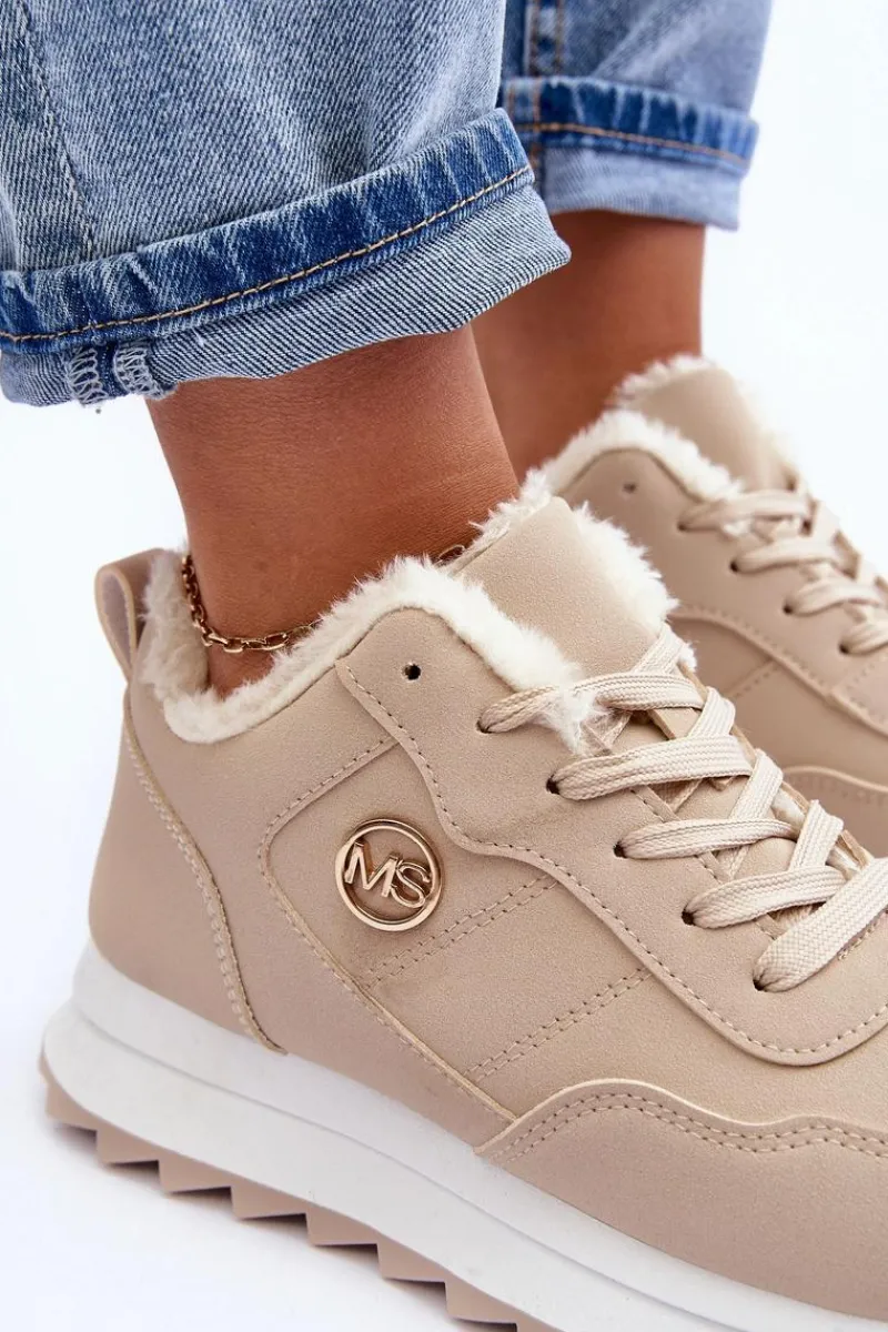 Sneakersy Damskie>Boto Ocieplane Skórzane Buty Sportowe Na Platformie Beżowe Adite