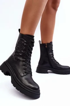 Botki Ocieplane|Botki Sznurowane>Damskie buty S.Barski Ocieplane Skórzane Workery Botki S.Barski MR870-25 Czarne