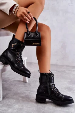 Botki Sznurowane|Czarne Botki>Boto Ocieplane Skórzane Wężowe Botki Czarne Colira