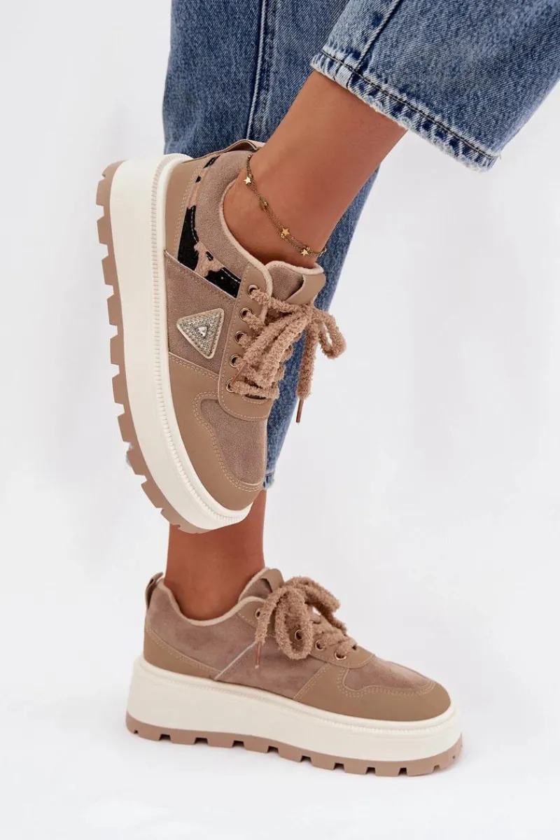 Sneakersy Damskie>Boto Ocieplane Sneakersy Damskie Na Platformie Beżowe Florinda